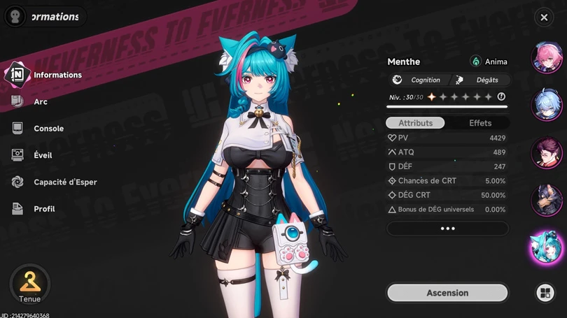 Présentation du build de Menthe de Neverness to Everness
