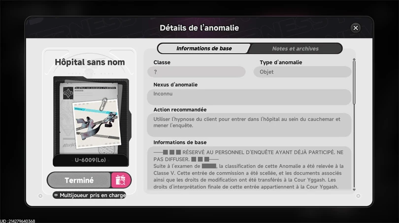 Infos sur la quête d'anomalie Hôpital sans nom Neverness to Everness
