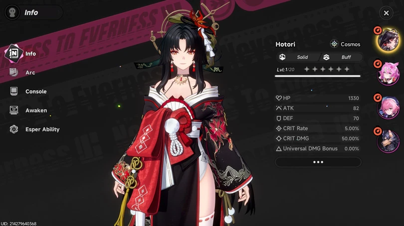 Presentation of the Neverness to Everness Hotori build