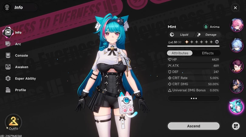 Presentation of the Neverness to Everness Mint build