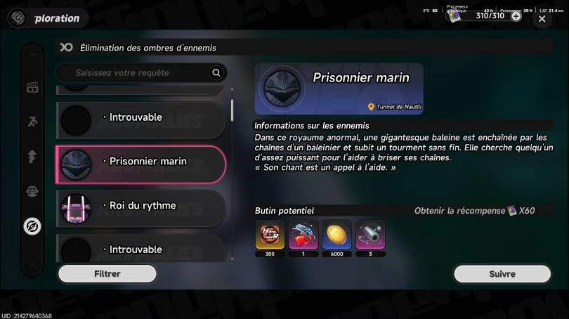 Infos sur le prisonnier marin Neverness to Everness