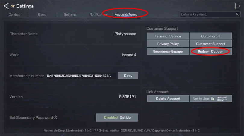 Enter one of the RF Online Next codes