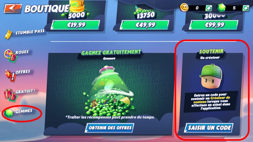 Entrer un code créateur Stumble Guys