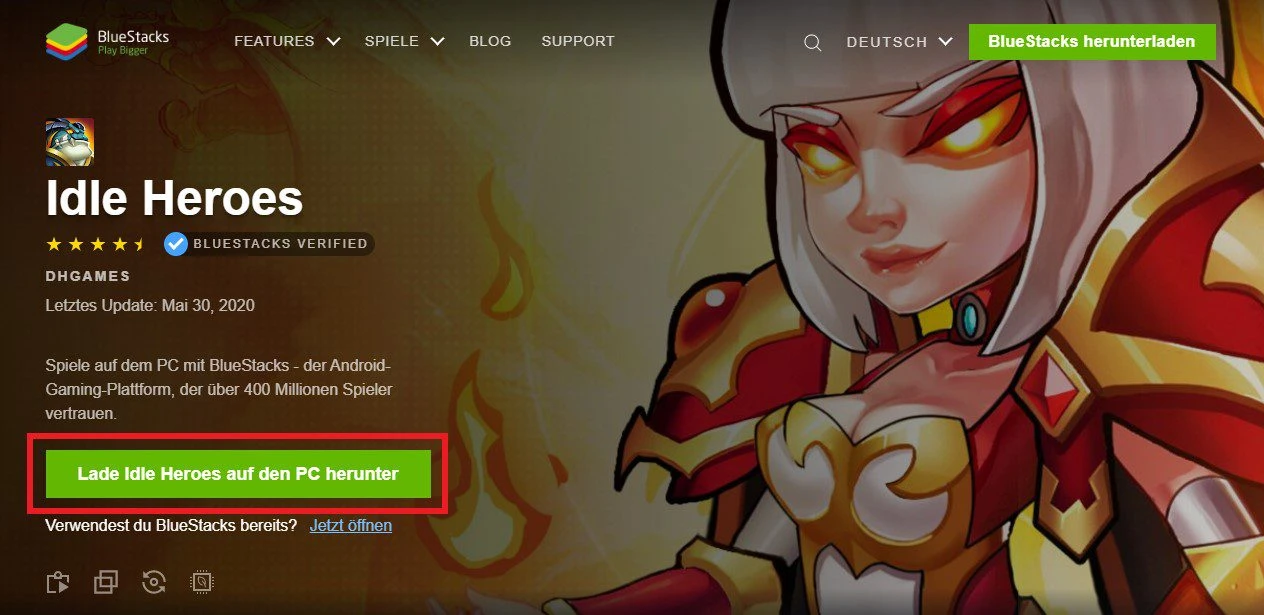download BlueStacks um zu spielen Idle Heroes