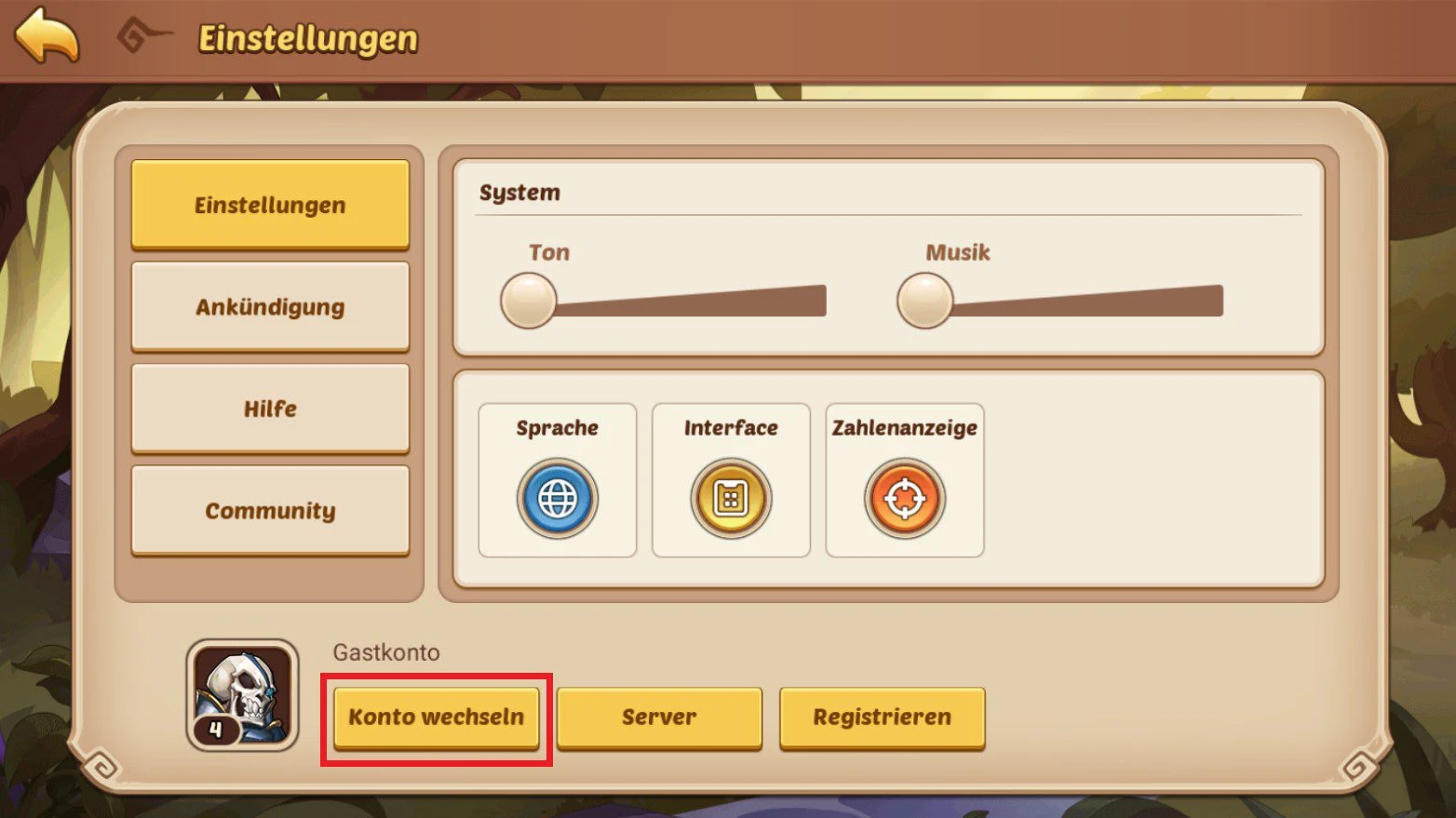 Einstellungen Idle Heroes
