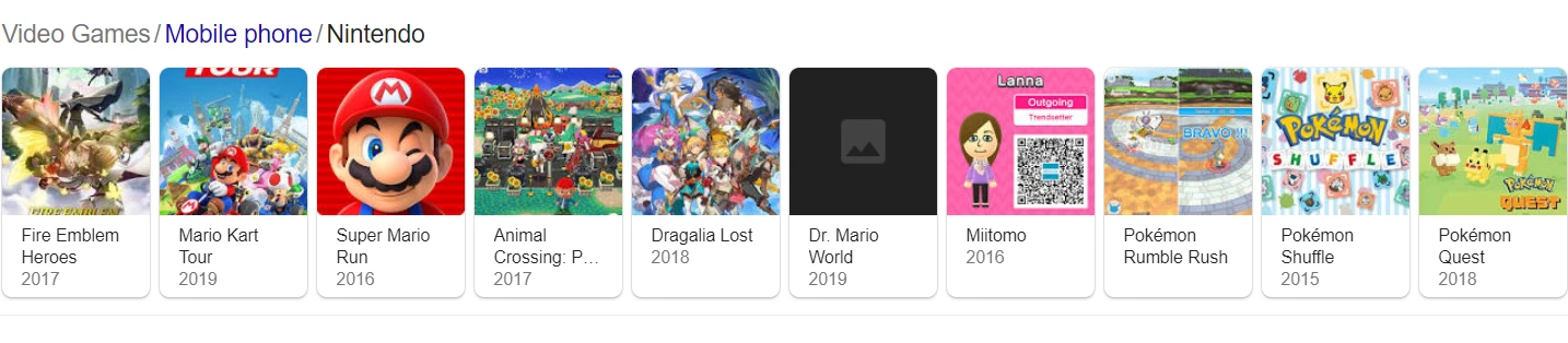 Nintendo liste jeux mobile
