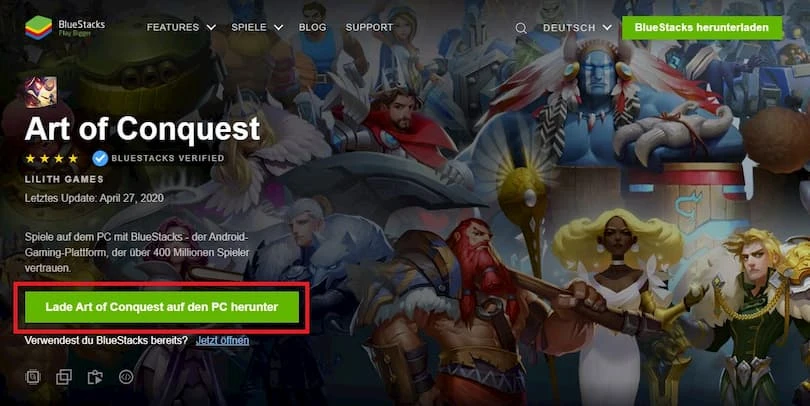 Android-Emulator herunterladen, um Spiele Art of Conquest auf dem PC zu spielen