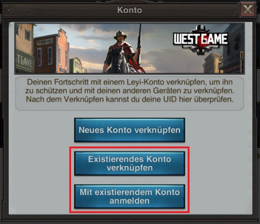 Verknüpfen Sie Ihr Konto West Game