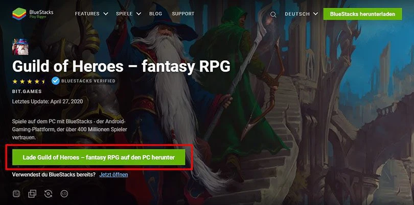 herunterladen BlueStacks für Guild of Heroes