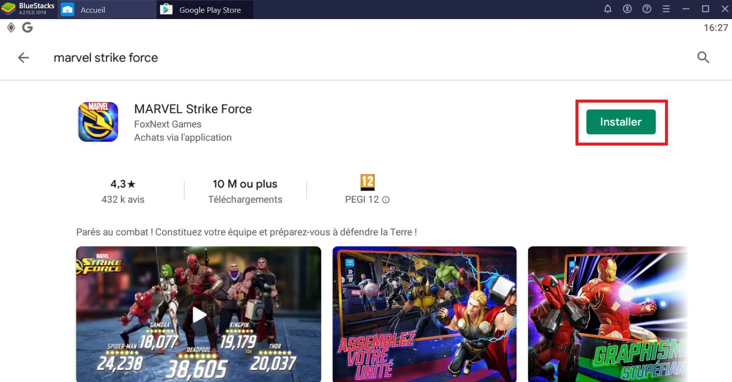 installer MARVEL Strike Force sur PC Google Play Store