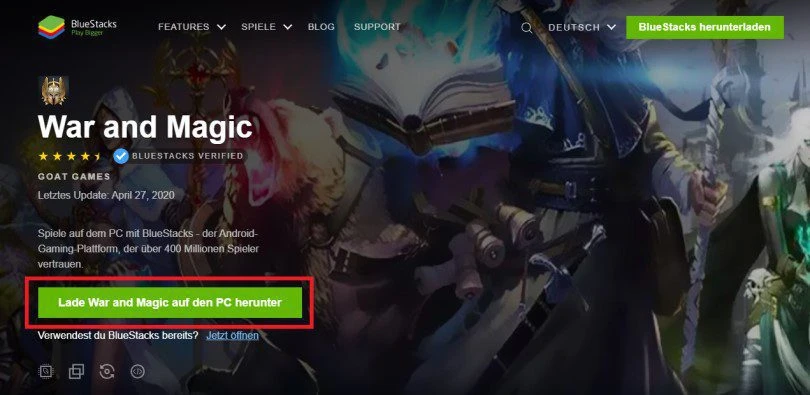 Download an Android emulator to play War and Magic