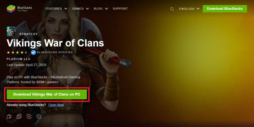 Download BlueStacks Android emulator and Vikings War of Clans