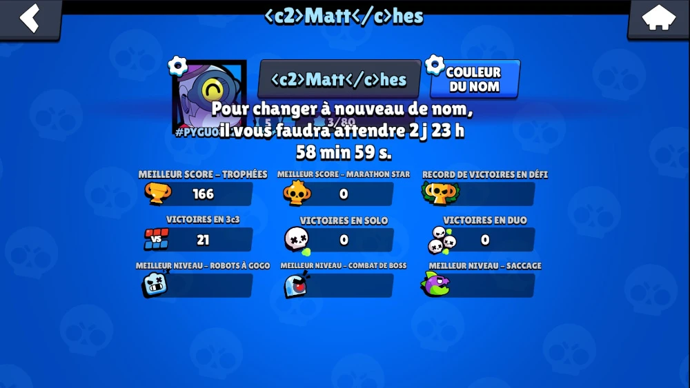 modifier la couleur de son pseudo dans Brawl Stars - erreur balise