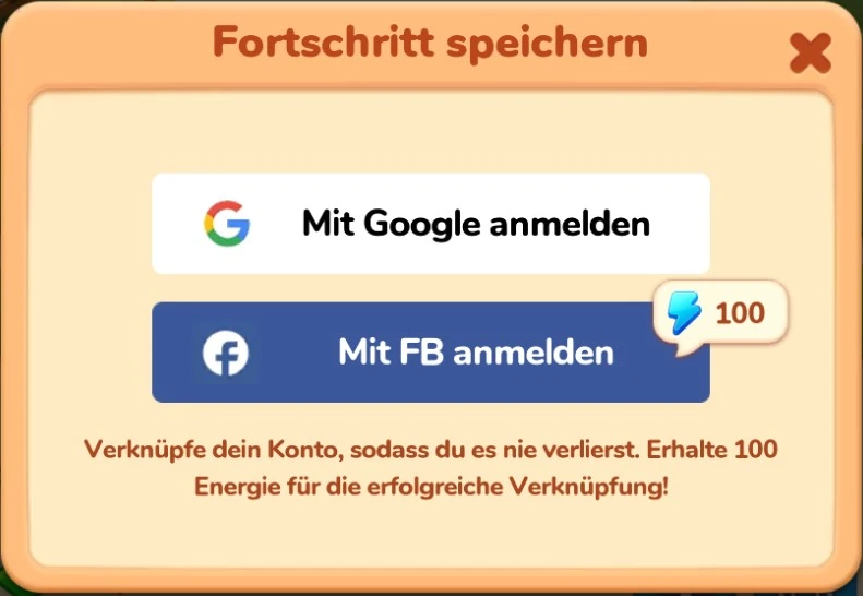 Anmeldung bei Google oder Facebook