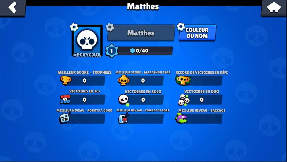 Menu Brawl Stars : changement de couleur du pseudo