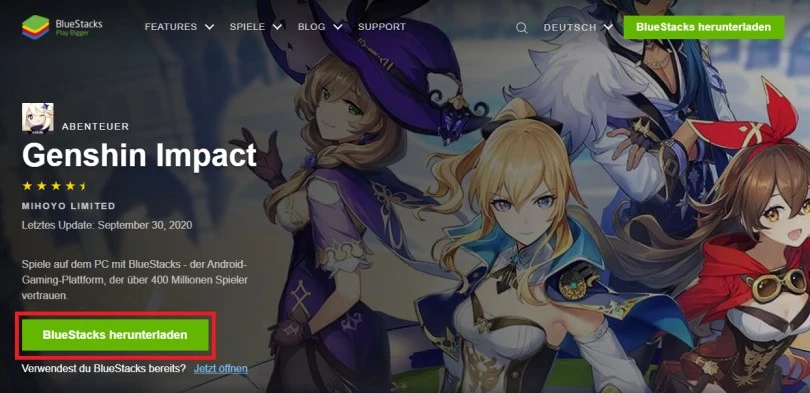 Android-Emulator zum Spielen herunterladen Genshin Impact