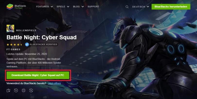 Herunterladen eines Android-Emulators zum Spielen Battle Night