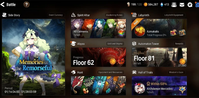 Spielmodi in Epic Seven