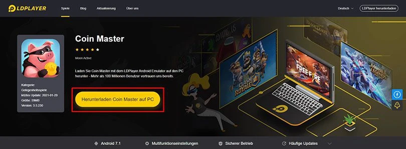 Laden Sie einen Android-Emulator herunter, um Coin Master auf PCs zu spielen.
