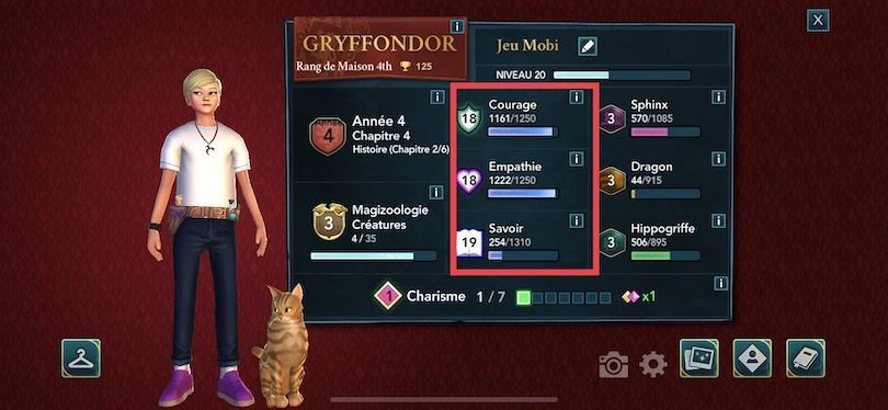 Attributs guide Harry Potter Hogwarts Mystery