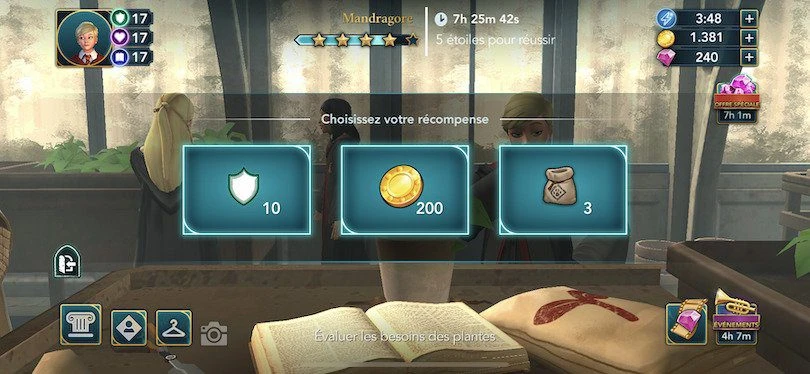 Choix des récompenses Guide Harry Potter Hogwarts Mystery