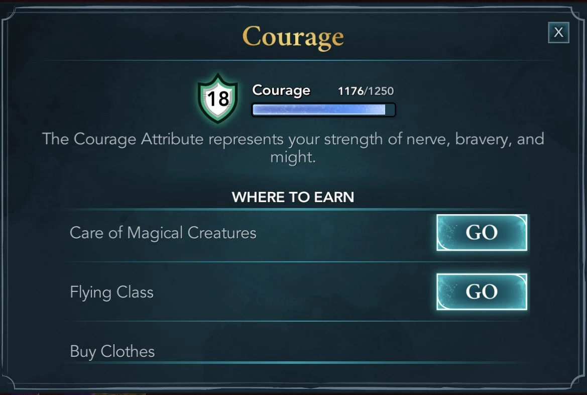 Courage attribute in Harry Potter Hogwarts Mystery