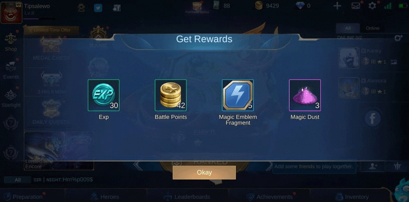 Belohnungen Mobile Legends  wiederhergestellt werden.