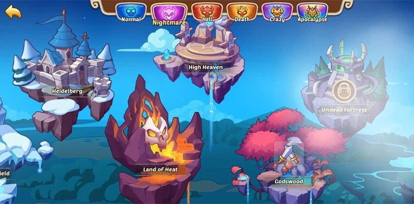 Verschiedene Ebenen der Kampagne Idle Heroes
