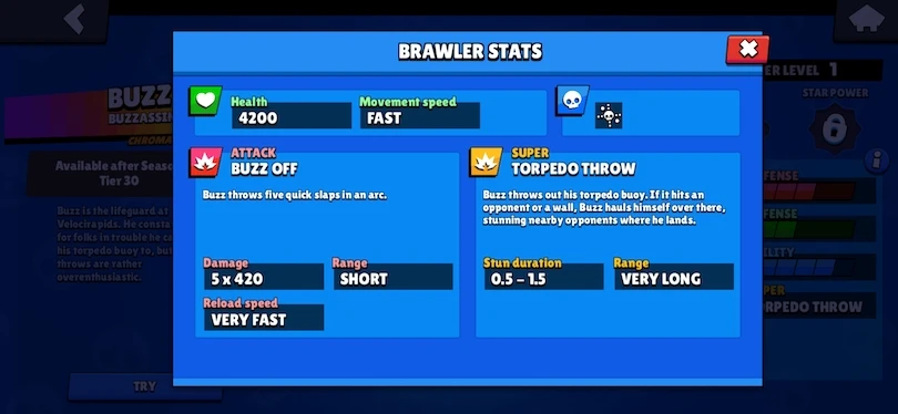 Buzz Brawl Stars - Attacks and gadgets