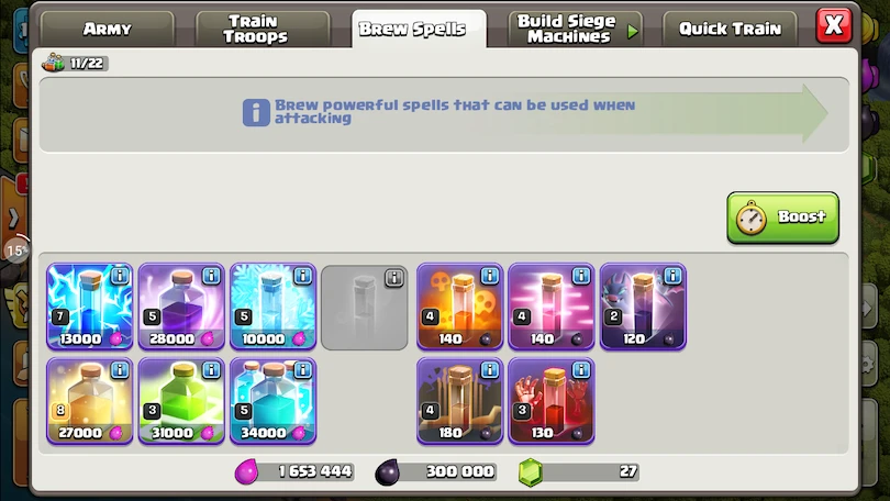 Liste der Zaubersprüche von Clash of Clans