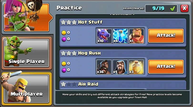 Liste der Herausforderungen im Trainingsmodus Clash of Clans