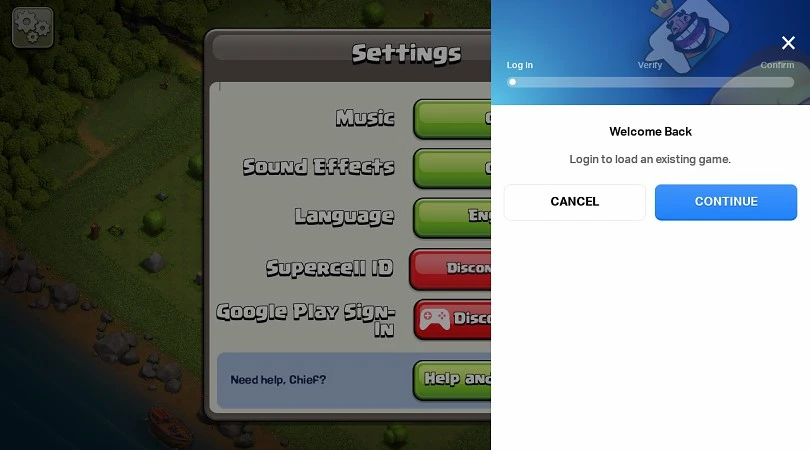 Anmeldung zum SUPERCELL-Konto
