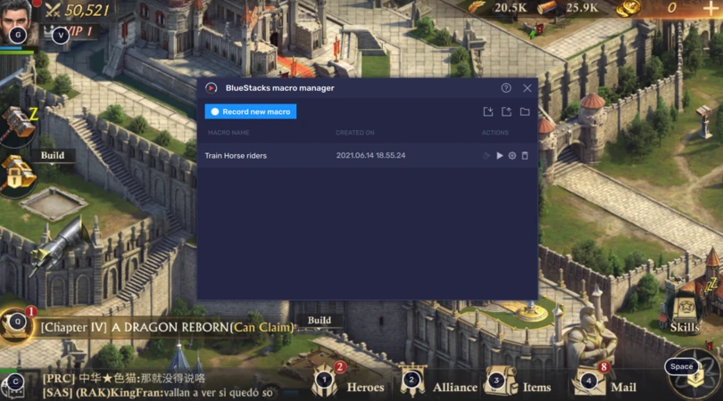 Beispiel für ein gespeichertes Makro auf BlueStacks
