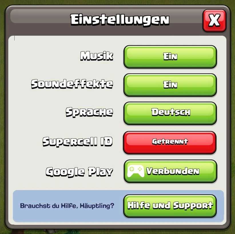 Konto Clash of Clans Synchronisierung