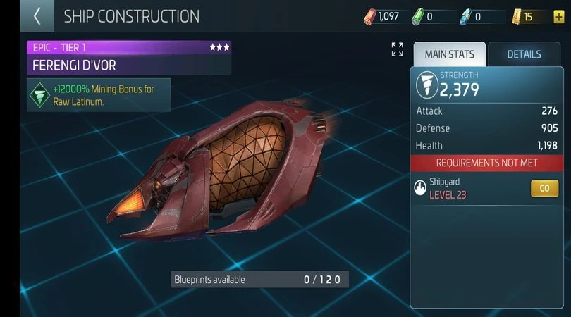 Star Trek Fleet Command ship construction