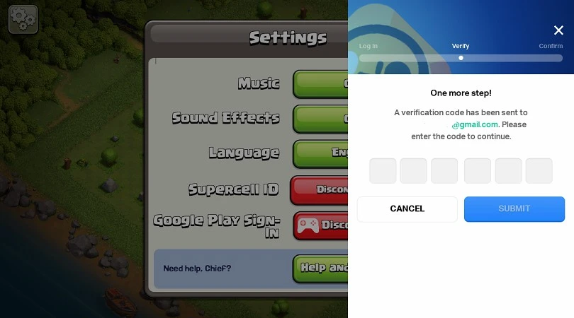 Supercell-Code zum Einloggen eingeben