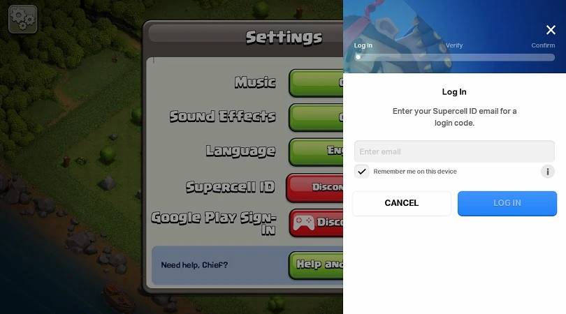 Geben Sie Ihre E-Mail-Adresse ein, um sich bei Ihrem SUPERCELL-Konto anzumelden