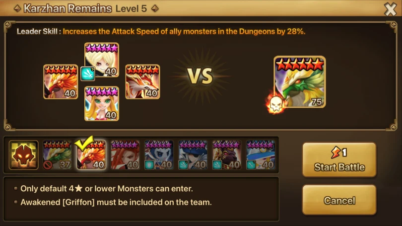 Team recommended for the second Griffon awakening