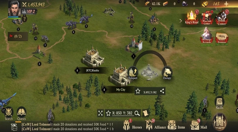 Beispiel für Teleportation in King of Avalon