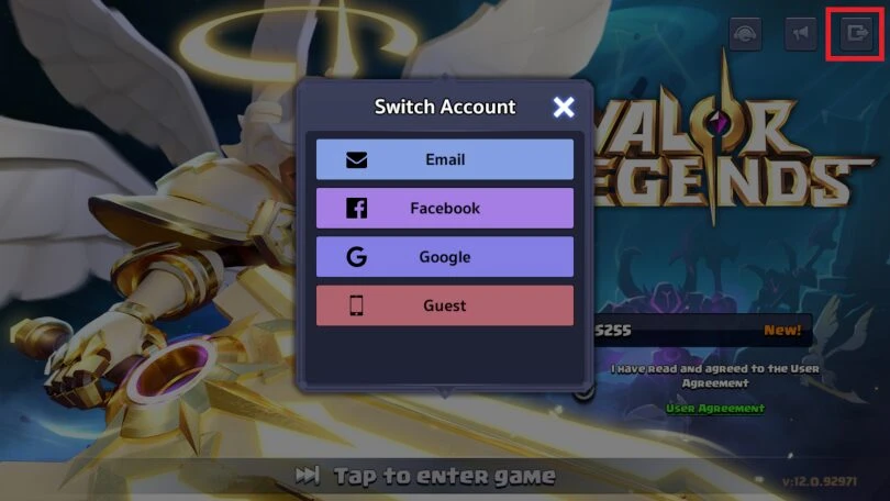 Changing your Valor Legends account 