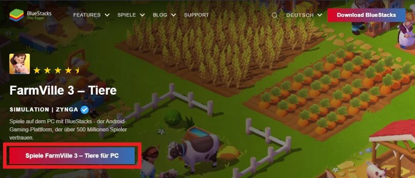 Lade einen Android-Emulator herunter, um Farmville 3 auf dem PC zu spielen.