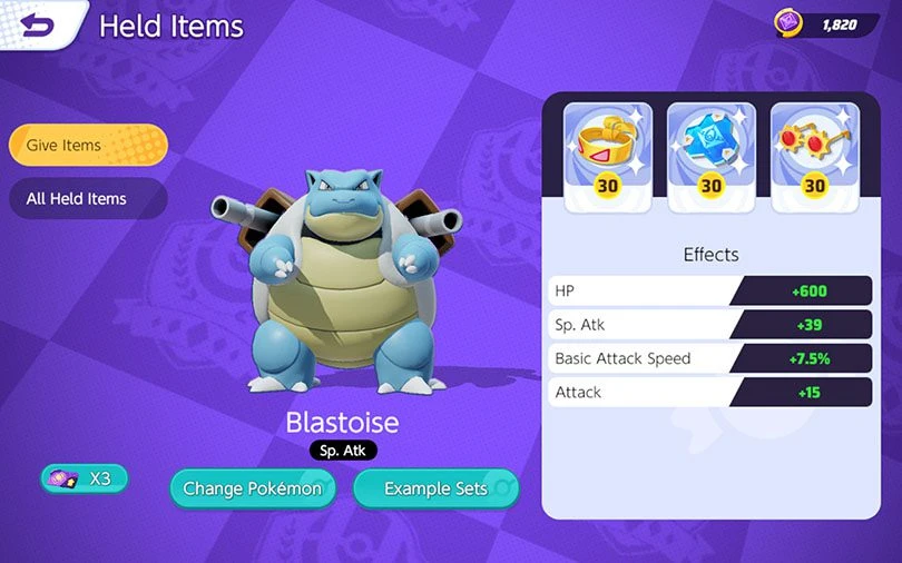 Choose Items in Pokémon Unite