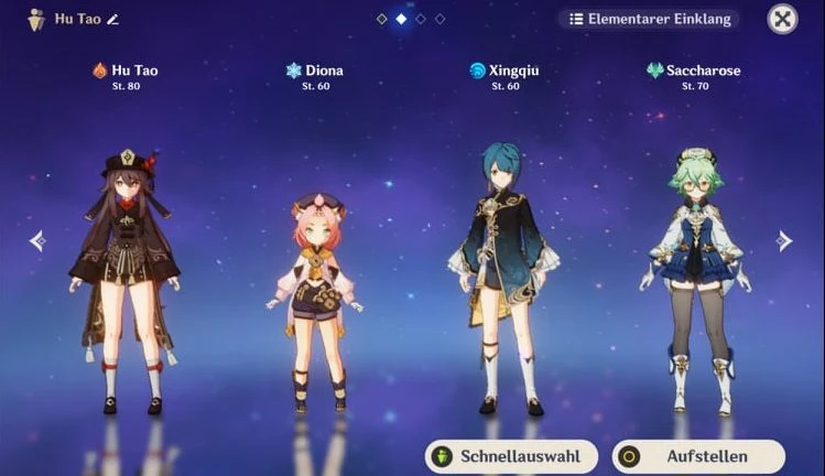 team Hu Tao / Diona / Xingqiu / Saccharose