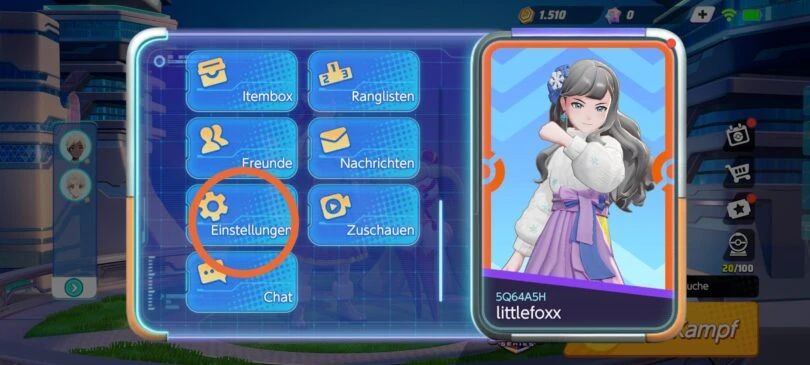 Zugriff auf die Einstellungen von Pokémon Unite