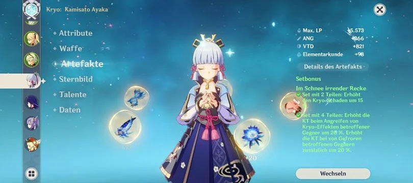 Wählen Sie ein gutes Artefaktset in Genshin Impact