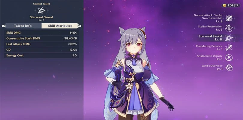 Keqing's elemental rampage statistics in Genshin Impact