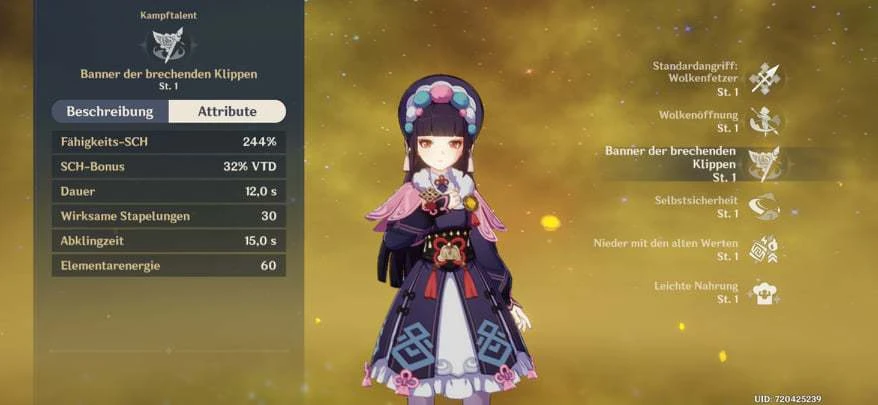 Statistiken zu Yun Jins Elementarer Entfesselung in Genshin Impact