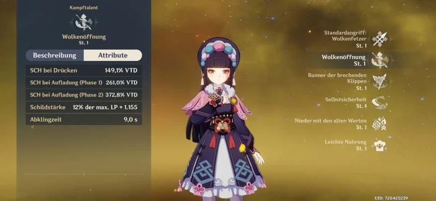Statistiken über den Elementarangriff von Yun Jin in Genshin Impact