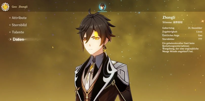 Zhongli Profil in Genshin Impact