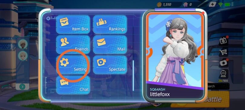 Accessing the settings of Pokémon Unite